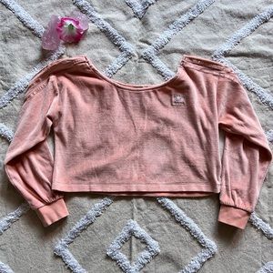 adidas Velour Cropped Off Shoulder Peach Pink  Lounge Shirt Women's Small